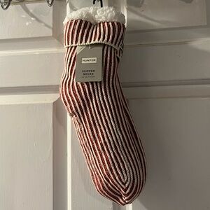 Hunter Burgundy and Cream Striped Slipper Socks